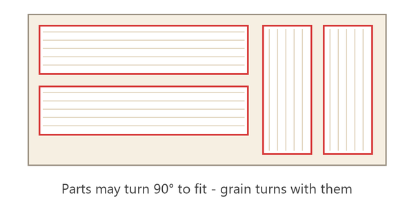 Parts with grain lines, some turned 90 degrees